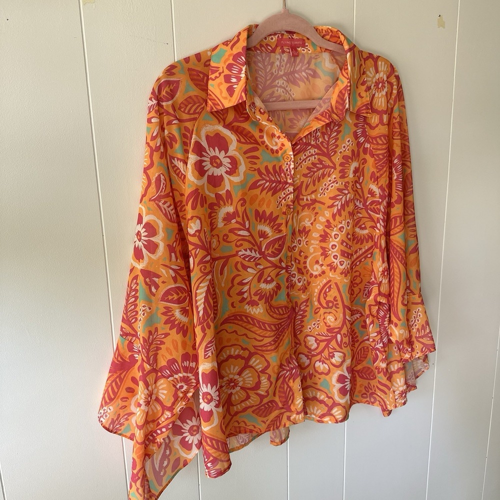 Flying Tomato I'll always Remember You Woven Oversized Top Pink/Orange Floral LG - Picture 7 of 12